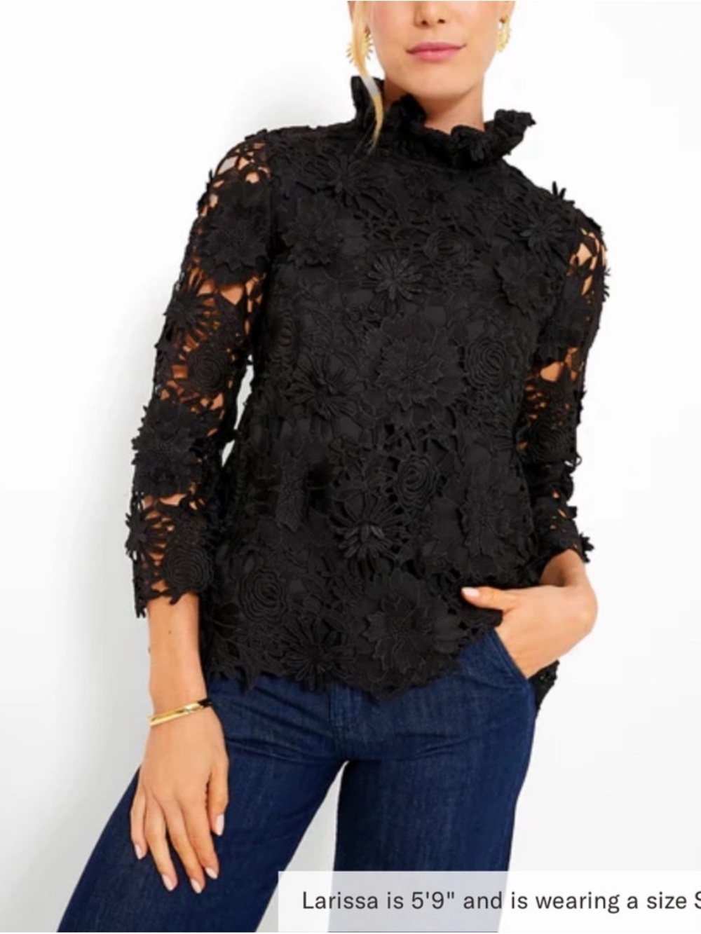 Tuckernuck Black Floral Lace Mock-Neck Top